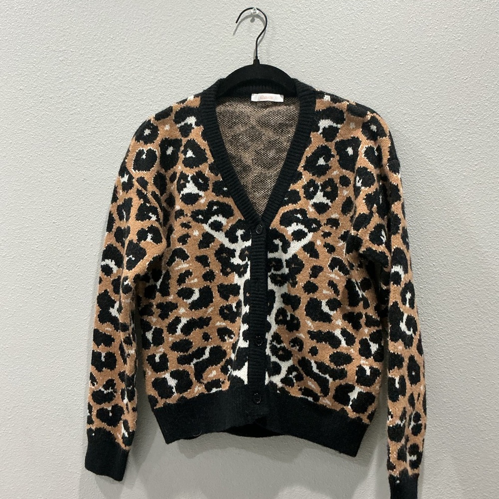 Shasa Black and Brown Animal Print Cardigan